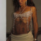 Women Pearl Beaded Crop Top Tassel Fringe Body Chain Bra Top Halter Neck Backless Sexy Festival Rave Party Clubwear