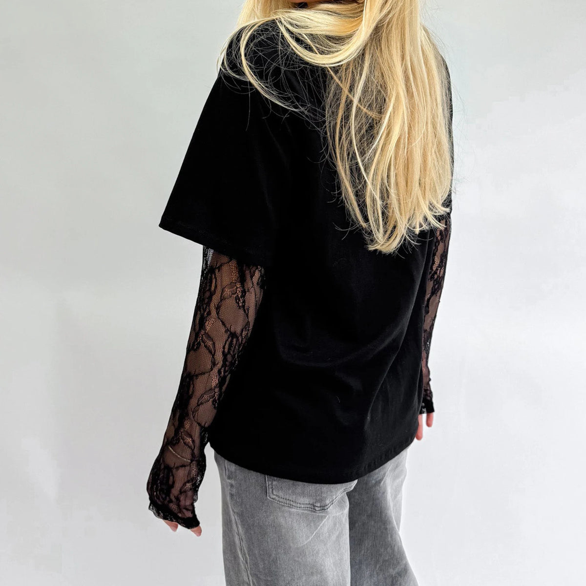 Fashion Women Round Neck T-Shirts Lace Long Sleeve Casual Shirts Spring Fall Loose Fit Tops Y2K Vintage Streetwear