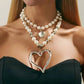 5 Styles Exaggerated Big Love Heart Cross Pendant Choker Necklace for Women Trendy Imitation Pearl Grunge Chain Jewelry