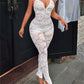 See Through Jumpsuit Women Backless v-Neck Sleeveless Flower Lace Slim Sexy Midnight Summer Hottie Fashion Outfit
