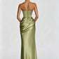 Satin One Shoulder Sexy Maxi Dress Women Elegant Diagonal Collar Cutout Ruched Bodycon Mermaid Long Evening Party Gown