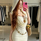 Sexy 2-Piece Set Women Sequin Sun Metal Decoration Tank Tops+Hooded Swing Collar See Through Dress Summer Streetwear