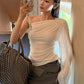 Slanted Shoulders t-Shirt Women One-Sided Flare Sleeve Folds Solid Skinny Simple Classic Street Leisure Chic Outfit