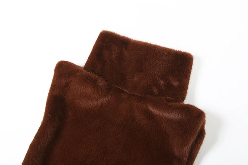 Brown Faux Fur Vest Turtleneck Sleeveless Tops Fashion Fall Winter Clothes for Woman Jackets Coats
