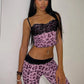 Street Wild Trend 2 Piece Set Women Sexy Cleavage Sleeveless Crop Tops+Leopard Print Skinny Pants Mesh Patchwork Suit