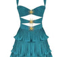 Women Sequin Starfish Mini Dress Spaghetti Strap Cut Out Layered Ruffle Dress Sparkly Y2k Short Cami Dress Party