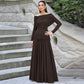 Off Shoulder Long Sleeve Pleated Dresses Women' S Clothes Solid Color French Elegant Maxi Dress Autumn
