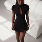 Tilted Single-breasted Dress Women Summer Simple Solid Short Sleeves Skinny Peach Hip Midnight Party Mini bodycon