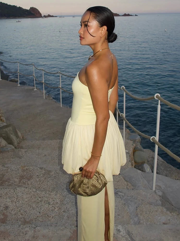 Sleeveless Elegant Mesh Patchwork Dress Women Fashion Classic Backless Split Trend Vacation Evening Party Long Bodycon
