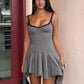 Women Gray Lace Trim Cami Sexy Mini Dress Women Elegant Spaghetti Strap Sleeveless Backless Asymmetric Hem Club Dresses