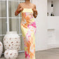 Satin Print Off-shoulder Sexy Maxi Dress Women Gown Elegant Strapless Sleeveless Backless Club Party Long Dresses