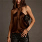 Elegant Deep V Neck Halter Camisole for Women Criss Cross Strap Silky Satin Sleeveless Sexy Party Casual Summer Top
