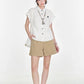 Solid White Collared Shirt, Embroidered Short Sleeve Blouse, Preppy Necktie Decor Casual Top for Women
