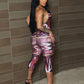 Colorful Print Playsuits Woman Halter Off Shoulder Backless Skinny Peach Hip Hot Girls Street Sexy Fashion Rompers