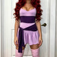 Summer Color Block Mini Dress Women Wide Strap Sweetheart Neck Side Sash Tie Fake Two Piece Skort Dress Beach Vacation
