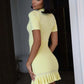 Summer Short Sleeve Ruffle Mini Dress Women Sweater Pullover Elegant Fashion Hollow Out Ribbed Slim High Waist Dress