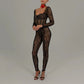 Sheer Lace Bodycon Jumpsuits for Woman Long Sleeve Sexy Lingerine Outfit Fall Winter Club Outfits for Women