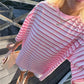 Y2K Pink Striped Oversized T Shirt Casual Loose Half Sleeve Crew Neck Tee Grunge Aesthetic Streetwear Summer Top