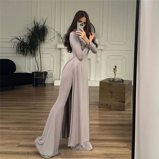 Elegant 2 Pieces Set Long Sleeve Top Bell Bottom Pants Co Ord Sets for Woman Clothing Fall Going Out Outfits