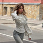 Cold-shoulder Button-up Lantern Sleeve Ruffled Blouses Shirts for Woman White Long Sleeve Tops Autumn 2026