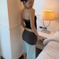 Color Blocking Patchwork 2-Piece Set Women Wrap Chest Simple Tank Tops+Classic Long Skirt Skinny Elegant Stretch Suit