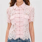 Vintage Floral Lace Blouse For Women Mandarin Collar Frog Button Puff Sleeve Sheer Hollow Out Shirt Solid Summer Party