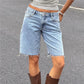 Women Loose Fit Denim Shorts Elegant Solid Color Zip Fly with Button Closure Bermuda Jean Shorts for Beach Daily Wear
