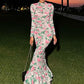 Bodycon Long Sleeve Half High Collar Print Zipper Elegant Maxi Dress Women Slim High Waist Sexy Dress Ladies Outfits