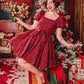 Ladies Retro Plaid Christmas Dress Square Neck Puff Short Sleeve Bow Waist A Line Swing Holiday Party Mini Dress