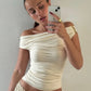 Hardwear Detail Off Shoulder Crop Tops Fashion 2025 Summer Clothes for Women Sexy Tight Fitted T Shirts