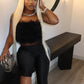 Furry Women 2 Piece Set Women Hipster Feather Strapless Tops+Bike Shorts Matching Hipster Summer Midnight Clubwear