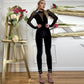 Sexy Jumpsuit for Womens Winter One Piece Clubwear Outfits See Through Mesh Velvet Patchwork Black Jumpsuits