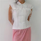 French Minimalist Lapel Ruffle Sleeveless Blouse Side Tie String Waist Cinch Back Tie Slim Fitted Shirt Office Daily Top