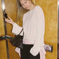 French Minimalist Sheer Knit Blouse Women Crew Neck Long Sleeve See Through Loose Winter Fall Basic Casual Knitwear Top