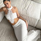 Elegant 2 Piece Set Women Trend Feather Patchwork Backless Halter Bandages Tank Top+Simple Skirts Fashion Party Suit