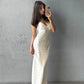 Spaghetti Strap V Neck Backless Split Long Dresses Elegant Satin Floral Dresses for Woman for Party