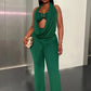Backless Women Jumpsuit+Bra Tops Sexy Swing Collar Hollow Midnight Workout Clubwear Simple Stretch Skinny Overalls