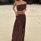 Women 2 Piece Set Elegant Strapless Crop Top And High Waist Split Maxi Skirt Sets Female Ruched Beach Club Party Sets