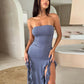 Ruffle Fringe Double High Split Long Dress Summer 2024 Sexy Elegant Black Party Dresses Women Vacation Outfit