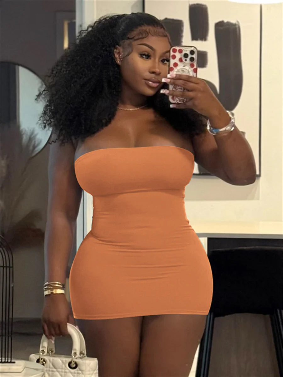 Sexy Hottie Dress Women Fashion Classic Chic Sleeveless Stretch Skinny Wild Party Club Street Peach Hip Mini Bodycon