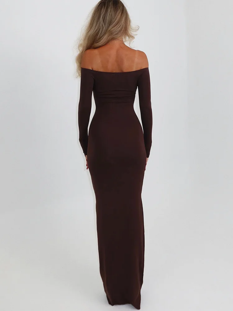 Women Off Shoulder Long Sleeve Sexy Maxi Dress Bodycon Backless Mermaid Dress Elegant Party Club Evening Long Dress