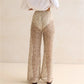 Sequin Mesh Wide Leg Pants Women High Waist See Through Sheer Elastic Waist Beachwear Trousers For Summer Vacation