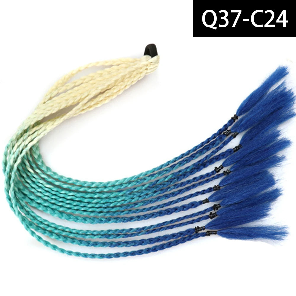 Synthetic Colored Braided Ponytail Hair Extension Rainbow Color Braids Pony Tail With Elastic Band Girl's Pigtail