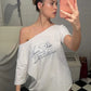Slanted Dhoulders Woman T-shirt Letter Print Basic Casual Relax Soft Street Basic Classic Fashionable Slim Chic Tees