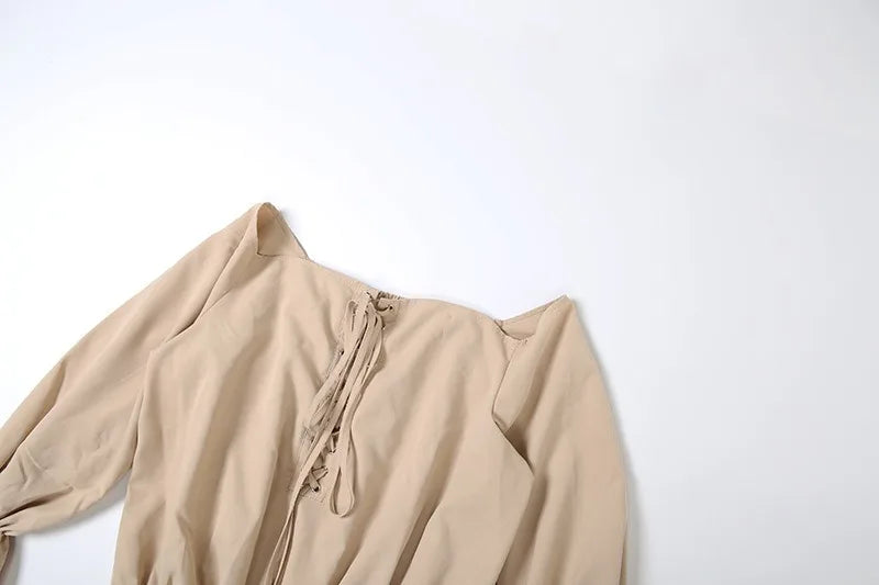 Lace Up Off Shoulder Long Sleeve Mini Dress Boho Loose Dresses for Woman Clothes Fall 2025