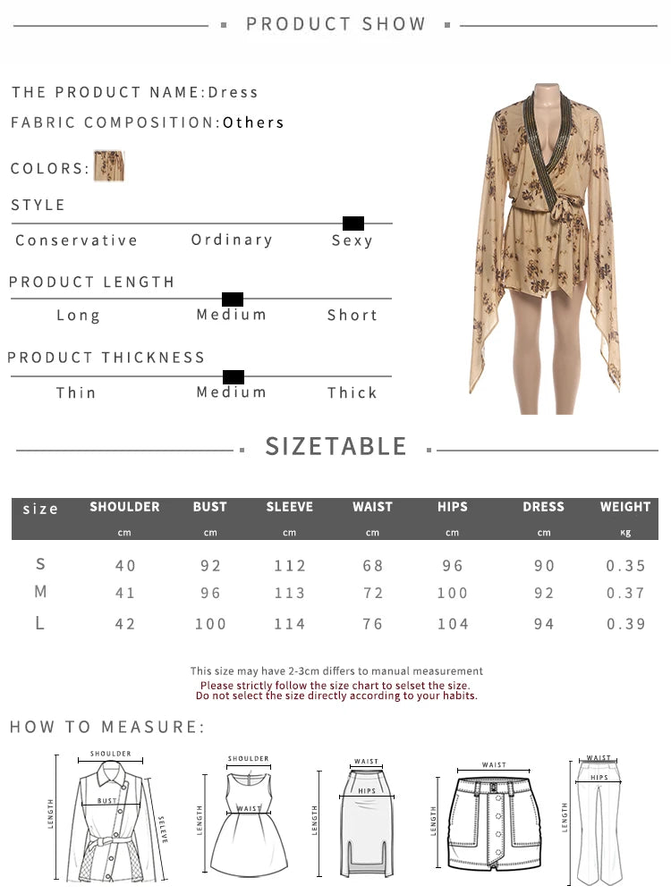 Sequins Patchwork Dress Woman Autumn Trend Floral Print Low-Neck Batwing Sleeve Street Ruched Elegant Mini Bodycon