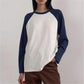 Womens Round Neck Raglan Long Sleeve Tee Color Block Contrast Patchwork Loose Casual Basic Tshirt Streetwear Daily Top