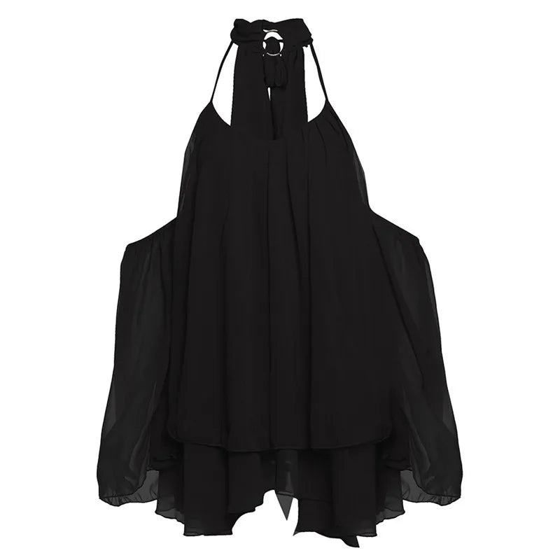 Flare Sleeve Loose Backless Mini Dresses Sexy Mesh Sheer Birthday Dress Woman Fall