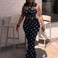 Sexy Fashion 2 Piece Set Woman Polka Dot Print Halter Backless Tank Tops+Elastic Waist Pants High Street Style Suits