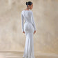 Long Sleeve Draped Front Maxi Dress 2026 Evening Gown White Classy Dresses for Woman Elegant Fall Clothing